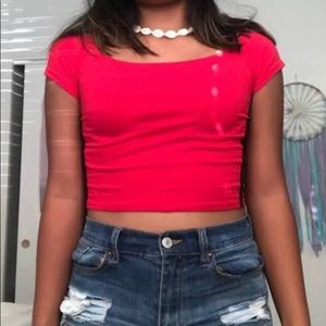 red off the shoulder top